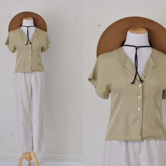 Vintage 90s Fitted Rayon‎ Blouse by KENAR size 6 - Picture 1 of 11